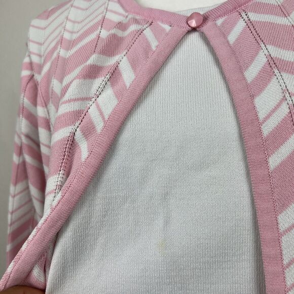 Vintage Alfred Dunner Sweater Women Extra Large Pink White Chevron Built In - Picture 8 of 16